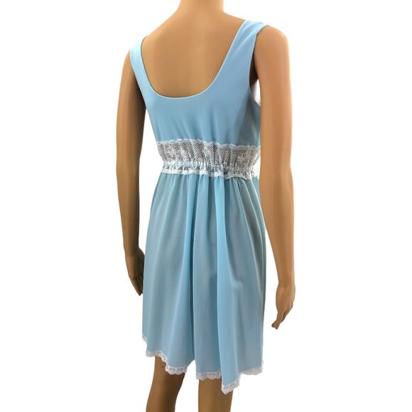 Van Raalte XS USA VINTAGE Blue Nylon Sleeveless Eyelet Lace Babydoll Night Gown - Picture 5 of 7